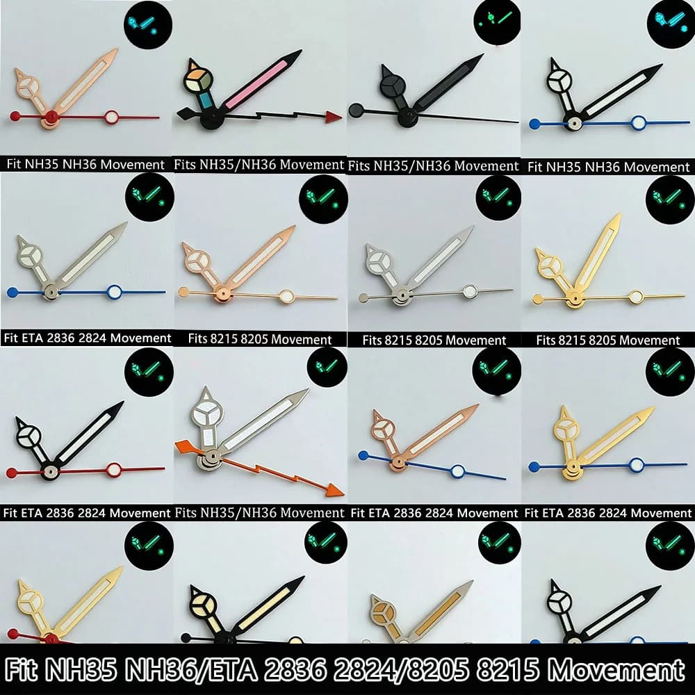 Luminous Watch Hands Blue‑Green & Green, High Quality Replacement Hands for NH35 NH36 ETA2824 2836 Miyota 8205 8215 Watch Movements