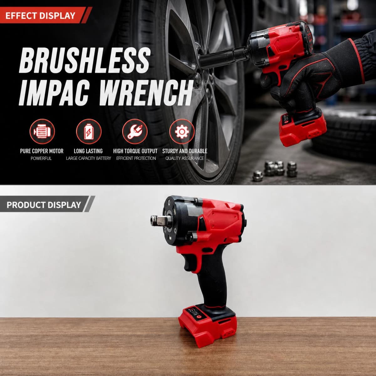 500N.m Brushless Impact Wrench Without Battery Electric Driver 1/2" Repair Cordless Screwdriver Auto Repair Power Tools Drill Service Tool for Milwaukee 18V Battery