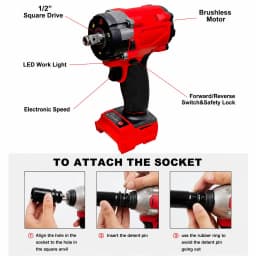 500N.m Brushless Impact Wrench Without Battery Electric Driver 1/2" Repair Cordless Screwdriver Auto Repair Power Tools Drill Service Tool for Milwaukee 18V Battery