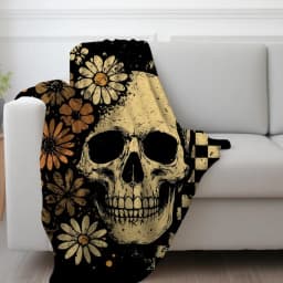 Boho Floral Skull Blanket, Dark Academia Goth Throw, Skull Cozy Fleece Blanket, Vintage Grunge Blanket, Cottagcore Decor, Whimsigoth Decor