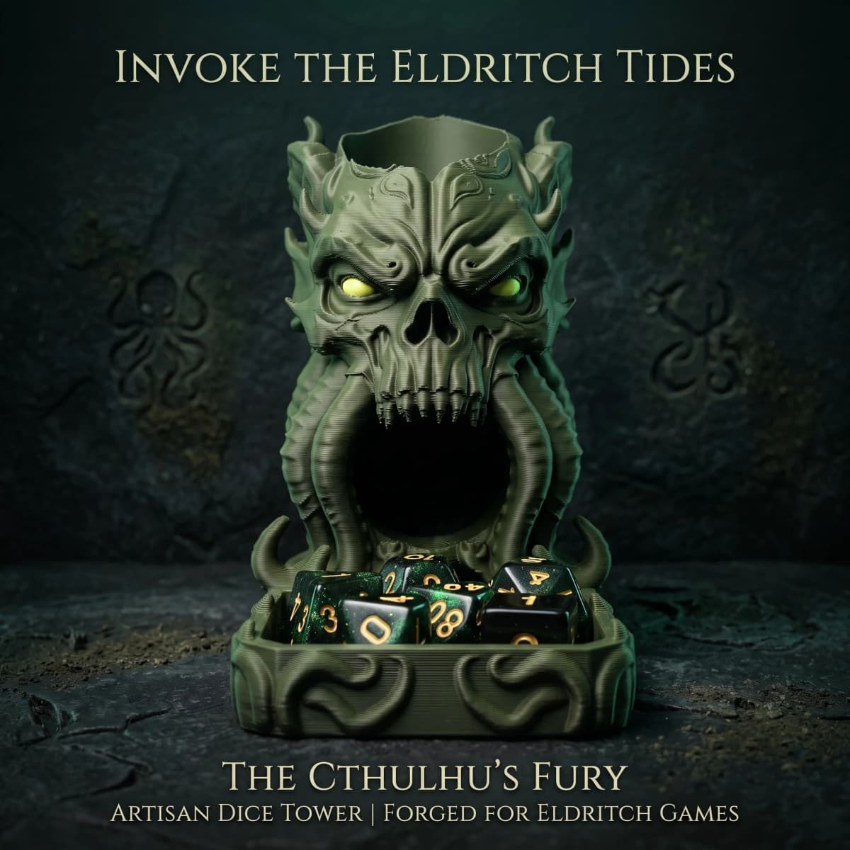 Cthulhu Tentacle Monster Skull Dice Tower & Tray, D&D Tabletop Board Game Accessory. High Precision 3D Printed Statue Ornament, Perfect for Collection. Quirky Humorous Holiday Gift & Spooky Halloween Decoration for Gamers
