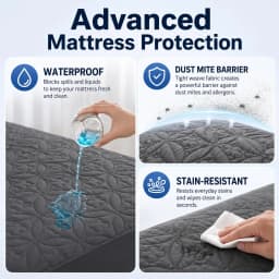 100% Waterproof Quilted Mattress Protector Soft Noiseless Breathable Bed Cover Deep Pocket Fitted Mattress Pad Machine Washable Bedding Sheet Twin Full Queen King Size Solid White Gray