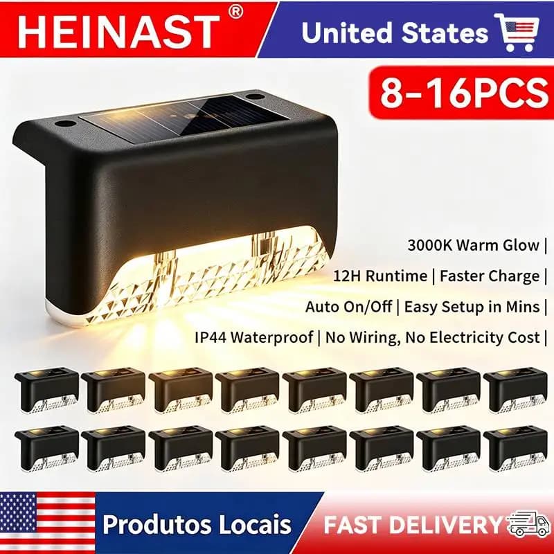 8/16 Pack Upgraded Solar Step Lights Strong Light Transmittance LED Cover, 3000K Warm White, IP44 Waterproof & Weather Resistant Outdoor Deck Lights, Auto On/Off Wireless for Stairs, Patio, Fence, Wall