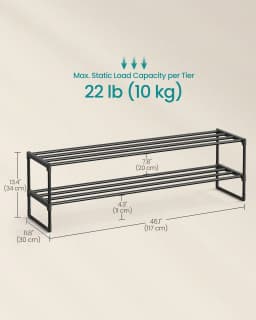 SONGMICS Shoe Rack, 2 Tier Shoe Organizer, Metal Shoe Storage Shelf For 12 Pairs Of Shoes, Easy To Assemble, For Entryway, Closet, Bedroom, Living Room, Black