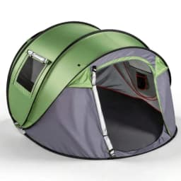 4 Person Pop Up Camping Tent Instant Setup Waterproof Family Shelter with Front Awning Dual Mesh Doors Automatic Portable Sun Protection for Beach Festival Backyard Outdoor Travel Hiking