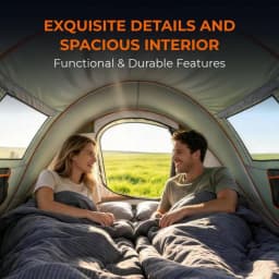 4 Person Pop Up Camping Tent Instant Setup Waterproof Family Shelter with Front Awning Dual Mesh Doors Automatic Portable Sun Protection for Beach Festival Backyard Outdoor Travel Hiking