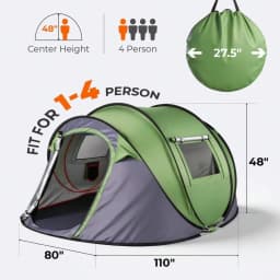 4 Person Pop Up Camping Tent Instant Setup Waterproof Family Shelter with Front Awning Dual Mesh Doors Automatic Portable Sun Protection for Beach Festival Backyard Outdoor Travel Hiking