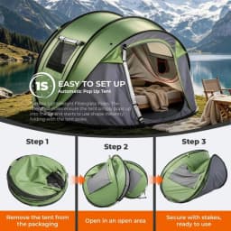 4 Person Pop Up Camping Tent Instant Setup Waterproof Family Shelter with Front Awning Dual Mesh Doors Automatic Portable Sun Protection for Beach Festival Backyard Outdoor Travel Hiking