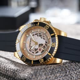 DEESIO Men's Luxury Full Automatic Mechanical Watch - Black &Golden Skeleton Dial Luminous Self-winding Wristwatch with High Hardness Mineral Glass & Soft Silicone RubberBand, 100M Water Resistant Business Casual Sport AnalogRound Face, Gift for Men.