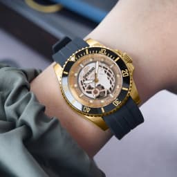 DEESIO Men's Luxury Full Automatic Mechanical Watch - Black &Golden Skeleton Dial Luminous Self-winding Wristwatch with High Hardness Mineral Glass & Soft Silicone RubberBand, 100M Water Resistant Business Casual Sport AnalogRound Face, Gift for Men.