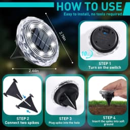 8 Pack New Solar IP44 Diamond Buried Lamp, Outdoor LED Ground Lamp, Garden Lawn Lamp, Suitable for Courtyard, Terrace, Landscape, Walkway Decoration Belt, with Automatic Brightness Sensing Function, for Festival Decoration