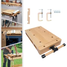 Beech Wood Vise Workbench – 20.8"X11"X2.7" – 4 Metal Limit Blocks – G-Clamps – for Chiseling Planing Sawing – Woodworking