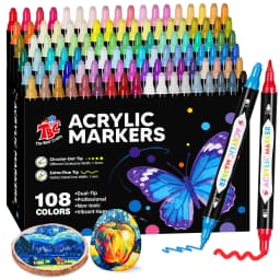 TBC The Best Crafts 108 Colors Dual Tip Acrylic Markers Set, Dual Tip (1mm Fine & 1-5mmDot),Vibrant Pigment, Calligraphy Pens,and Safe Non-Toxic, Perfect for Paper, RockPainting,Stone, Pumpkin,Wood, Egg, Canvas, Fabric, Plastic, DIY Crafts & More