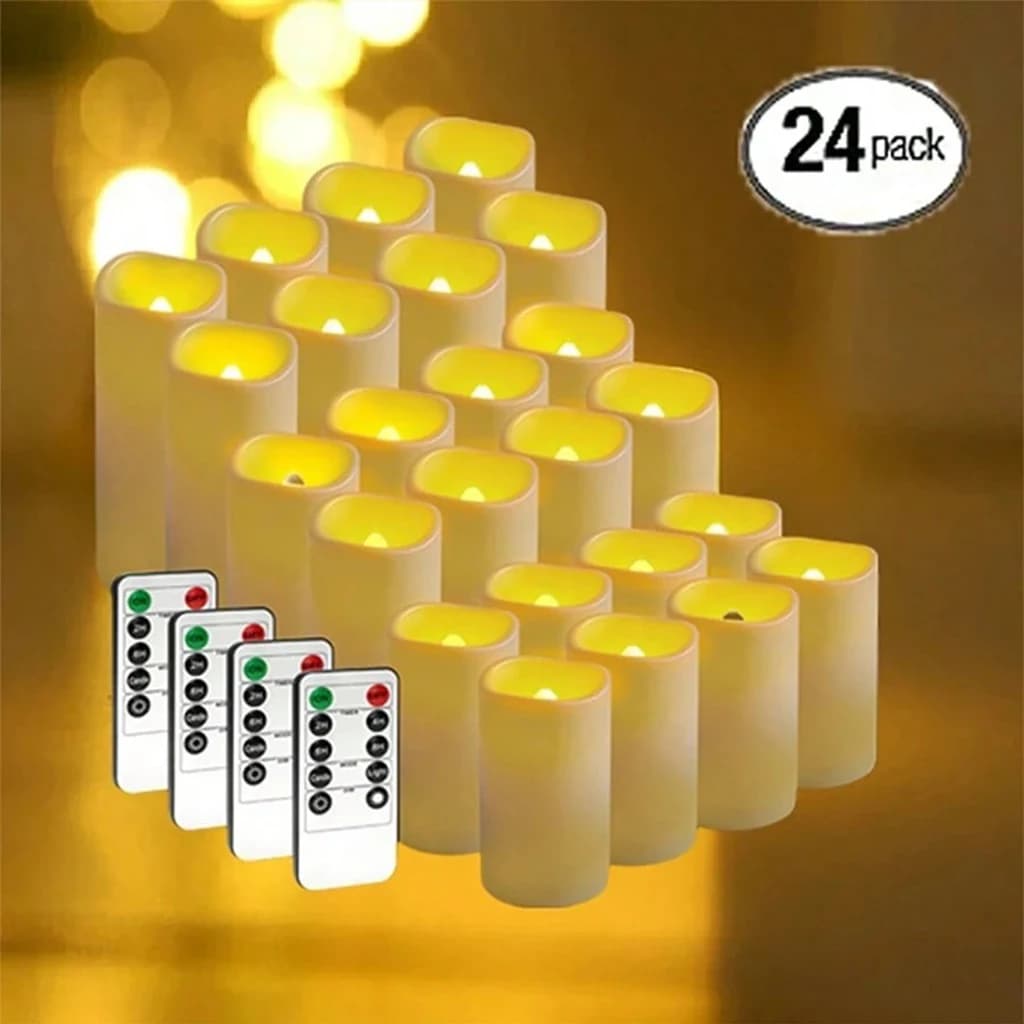 24 pcs LED Flameless Candles with Remote Control - Battery Operated Flickering Pillar Candles for Wedding, Home Decor, Valentine's Day & Christmas