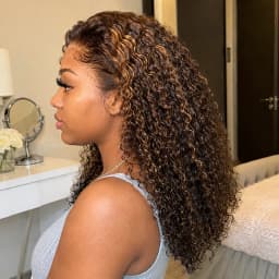 TIMOPOL 13x4 Lace Front Wig 16 Inch Jerry Curly P4/27 Highlight Human Hair, Glueless Pre Plucked Hairline with Baby Hair Curly Lace Frontal Wig for Black Women Daily Party