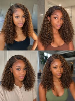 TIMOPOL 13x4 Lace Front Wig 16 Inch Jerry Curly P4/27 Highlight Human Hair, Glueless Pre Plucked Hairline with Baby Hair Curly Lace Frontal Wig for Black Women Daily Party