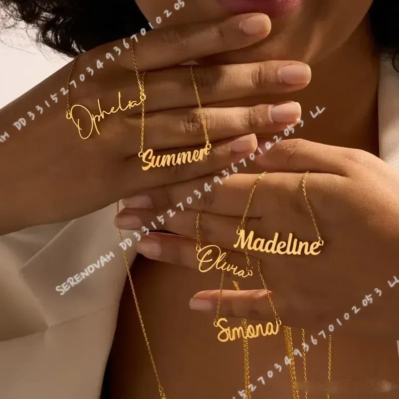 Custom Name Necklace for Women Men Personalized Cursive Letter Pendant Stainless Steel Jewelry Chain Choker Collar Gift