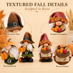 Hodao Resin Fall Gnome Figurine Set, 2-Piece Thanksgiving Gnome Figure Model with Pumpkin, Harvest Basket, Autumn Leaves and White Beard, Collectible Tabletop Shelf Sitter Decor for Fireplace Mantel Tiered Tray Home Display, Rustic Farmhouse Holiday Gift