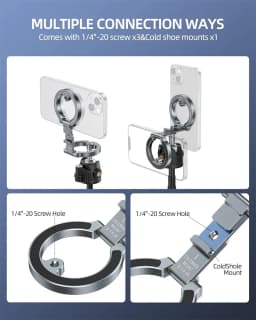 CAMOLO Dual Magnetic Phone Holder Gym Phone Tripod Mount for Magsafe iPhone 17 16 15 14 13 12 Pro Max Android Phone Photography Accessories w 1/4" Screw for Tripod