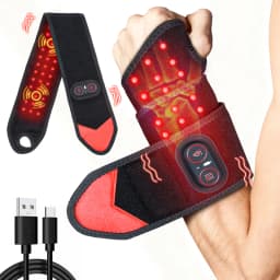 Red Light Therapy Wrap with Heat & Vibration, Infrared LED Pad for Wrist Arm Knee Pain Relief, Cordless Massager 660nm/850nm
