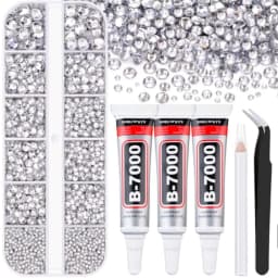 Resin Rhinestones for Crafting with B7000 Jewelry Glue, 1 Box Clear Flatback Crystals with 3Pcs 10ml Glue for Bedazzling Crafts
