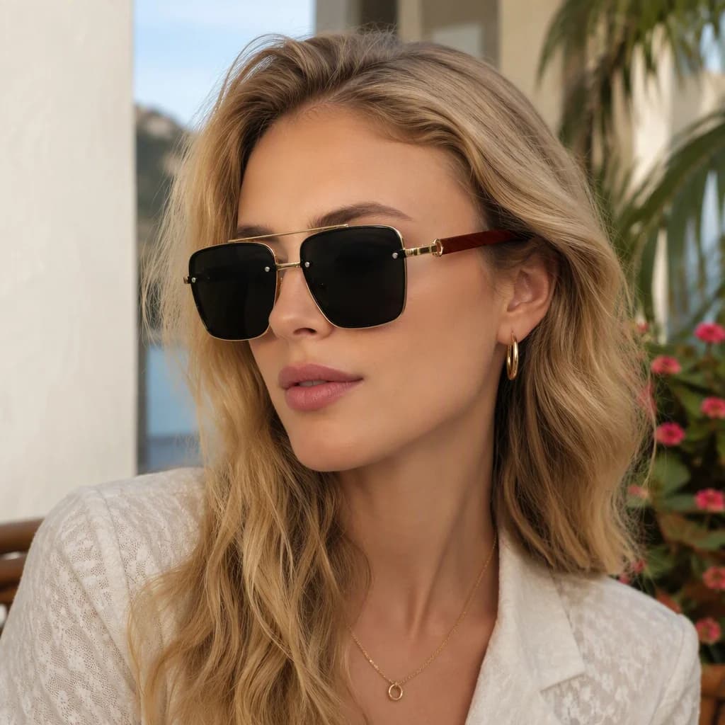 New Vintage Square Sunglasses Women Men Metal Frame Rectangle Sun Glasses Female Eyewear Sunglasses for Male Female Eyeglasses Double beam sunglasses