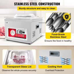 SucceBuy Food Vacuum Packing Machine Commercial Chamber Vacuum Sealer DZ-260A Kitchen Meat Packaging Food Saver Sealing Machine