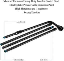 Compatible with Chevrolet Silverado & GMC Sierra 1500 2500 3500 (2000-2014) – Tire Lug Wrench & Jack Tool Kit with Extension, Spare Tire Change Kit in Storage Bag