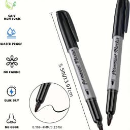TBC The Best Crafts Permanent Markers Set, Fine Flexible Tip, Quick-Dry & Fade-Resistant, Works On Paper, Plastic, Metal & More, Vibrant Colors (20 Black)