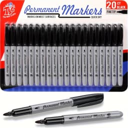 TBC The Best Crafts Permanent Markers Set, Fine Flexible Tip, Quick-Dry & Fade-Resistant, Works On Paper, Plastic, Metal & More, Vibrant Colors (20 Black)