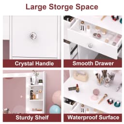 White Modern Vanity Dressing Table Set, Makeup Vanity Desk with 3 Color Adjustable LED Light Mirror, 7 Drawers Storage Cosmetic Dresser for Women Bedroom Home Furniture