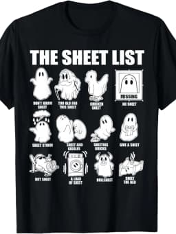 The Humorous Halloween T‑Shirt Features A Playful "Boo Sheet" Design In Soft Fabric With A Casual Crew Neck And Short Sleeves. This Trendy Top Is Available In A Slightly Stretchy And Regular Version In A Variety Of Sizes To Suit Different Body Types.