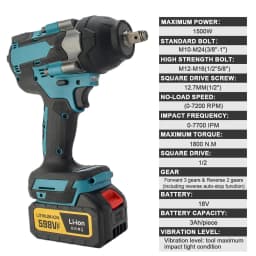 1/2 inch Brushless Electric Wrench 1800N.M Cordless Impact Wrench Screwdriver Power Tool for Makita 18V Battery Pin
