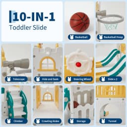 10-in-1 Double Toddler Slide Indoor Outdoor Playset, Freestanding Dual Kids Climber With 65in Slide For Backyard Playroom Ages 1-3
