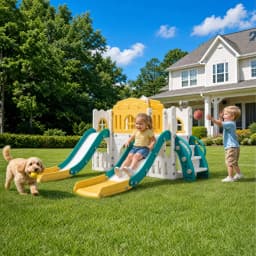 10-in-1 Double Toddler Slide Indoor Outdoor Playset, Freestanding Dual Kids Climber With 65in Slide For Backyard Playroom Ages 1-3