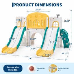 10-in-1 Double Toddler Slide Indoor Outdoor Playset, Freestanding Dual Kids Climber With 65in Slide For Backyard Playroom Ages 1-3