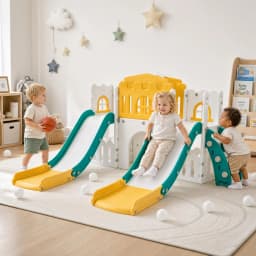 10-in-1 Double Toddler Slide Indoor Outdoor Playset, Freestanding Dual Kids Climber With 65in Slide For Backyard Playroom Ages 1-3