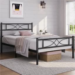 1PC 16.5inch Metal Platform Bed With Slat Support, No Box Spring Needed, Modern Bed Frame For Bedroom, Full Queen Size