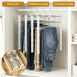4Pcs Foldable 7-Layer Plastic Pants Hanger Non-Slip Wardrobe Storage Rack Space Saving Organizer for Jeans Leggings Scarves Clothes