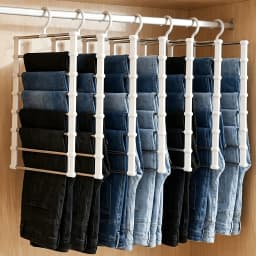 4Pcs Foldable 7-Layer Plastic Pants Hanger Non-Slip Wardrobe Storage Rack Space Saving Organizer for Jeans Leggings Scarves Clothes