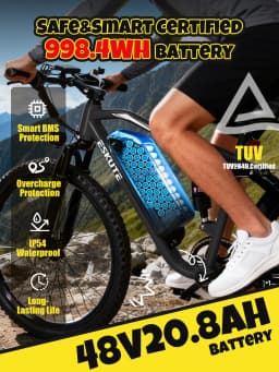 ESKUTE M200F Electric Bike for Adults – 27.5 inch Tire Mountain E-Bike, Brushless Motor, 48V 20.8Ah Removable Battery, Up to 80 Miles, Step Over Commuter E-MTB, Full Suspensions