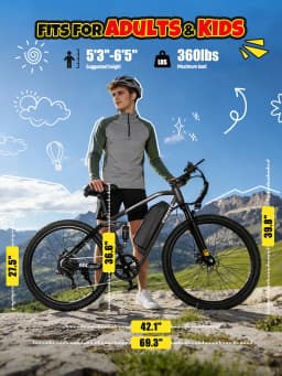 ESKUTE M200F Electric Bike for Adults – 27.5 inch Tire Mountain E-Bike, Brushless Motor, 48V 20.8Ah Removable Battery, Up to 80 Miles, Step Over Commuter E-MTB, Full Suspensions