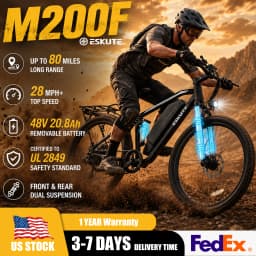 ESKUTE M200F Electric Bike for Adults – 27.5 inch Tire Mountain E-Bike, Brushless Motor, 48V 20.8Ah Removable Battery, Up to 80 Miles, Step Over Commuter E-MTB, Full Suspensions