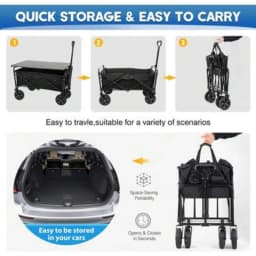 Garden Cart Folding Wagon Collapsible Heavy Duty Utility Cart with Foldable Table Board and Cup Holder 4 Universal Swivel Wheels Adjustable Handle 150 LB Load Capacity for Camping Picnic Beach Outdoor Events Gardening Hauling Shopping Storage Travel