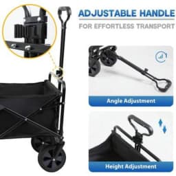 Garden Cart Folding Wagon Collapsible Heavy Duty Utility Cart with Foldable Table Board and Cup Holder 4 Universal Swivel Wheels Adjustable Handle 150 LB Load Capacity for Camping Picnic Beach Outdoor Events Gardening Hauling Shopping Storage Travel