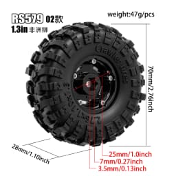 RED SPIDER 4Pcs 1.3 Inch 70mm RC Crawler Rubber Tires Metal Beadlock Wheel Rims Off‑Road Tyre Set for 1/18 1/24 RC Crawler Axial SCX24 FMS FCX24 RC Car Upgrade Spare Parts