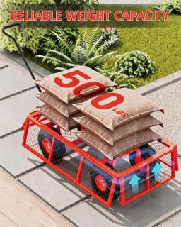 Heavy Duty Steel Garden Wagon Cart 500 LBS Capacity 2-in-1 Handle with Removable Sides, 180° Flexible Handle, 10" Tires for Yard, Lawn, Garden, farms, warehouses