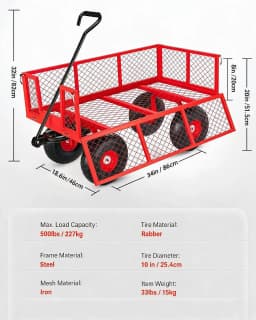 Heavy Duty Steel Garden Wagon Cart 500 LBS Capacity 2-in-1 Handle with Removable Sides, 180° Flexible Handle, 10" Tires for Yard, Lawn, Garden, farms, warehouses