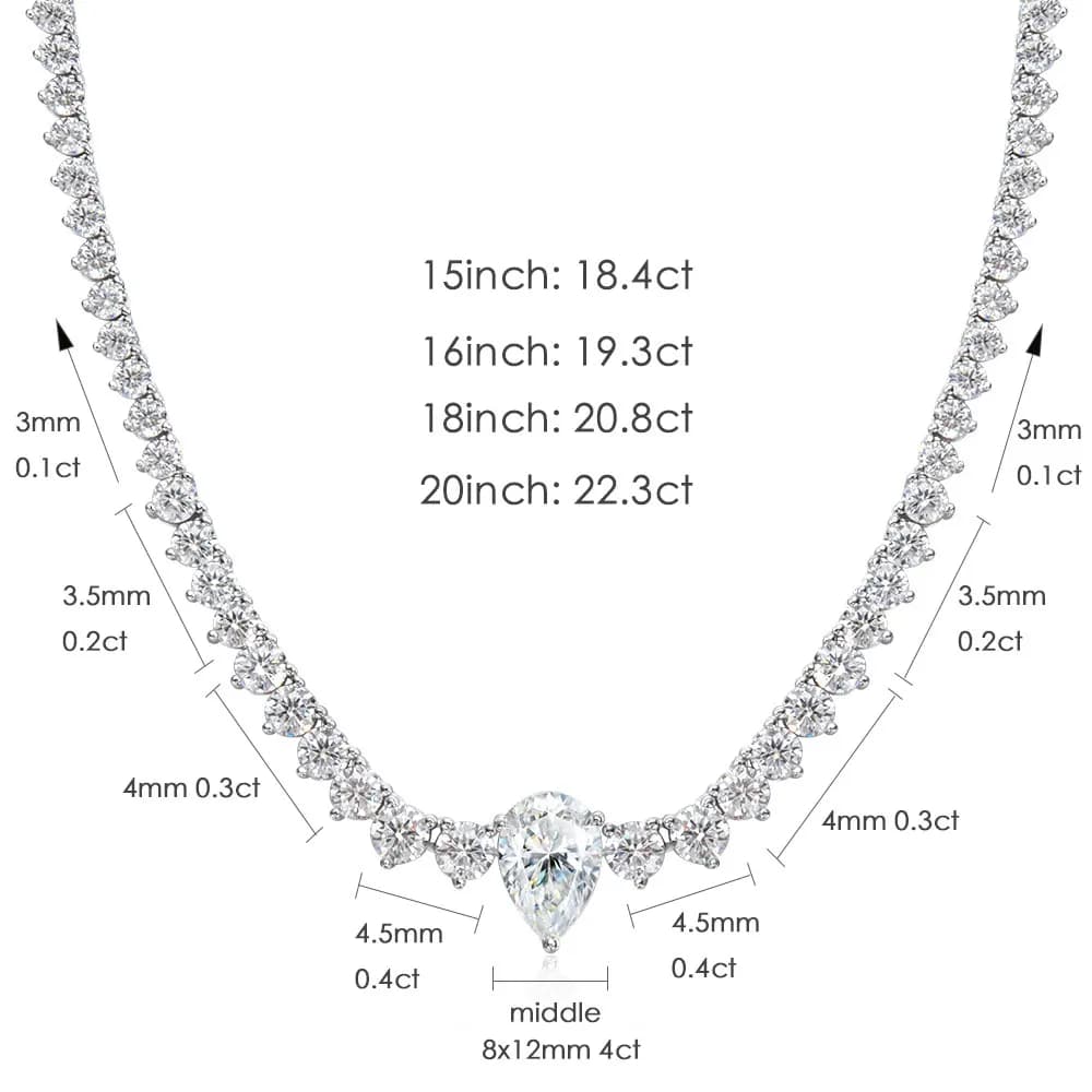 4CT Pear‑Cut D Color VVS1 Moissanite Tennis Pendant Necklace, GRA‑Certified S925 Sterling Silver Stackable Fine Jewelry, Bridal Wedding Gift for Women Daily Party Wear