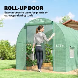 Walk-In Tunnel Greenhouse with Roll-Up Front Door and Six-Sided Windows